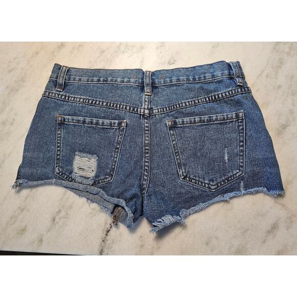 Free People Distressed Raw Hem Loving Good Vibrations Button Fly Jean Shorts 25 - Picture 2 of 7